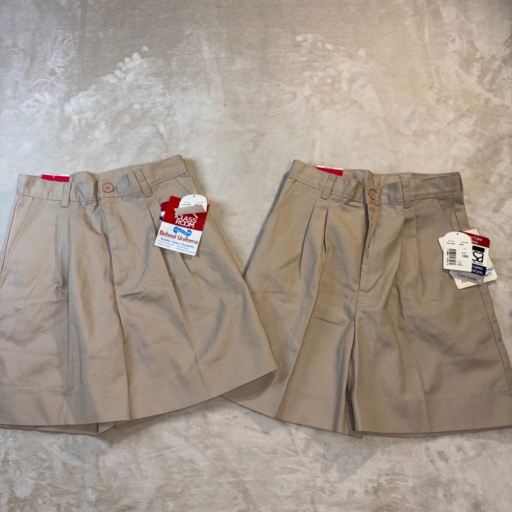 2 Pack Classroom School Uniforms Khaki Pleated Shorts Kids Size 16S 52152S Tan